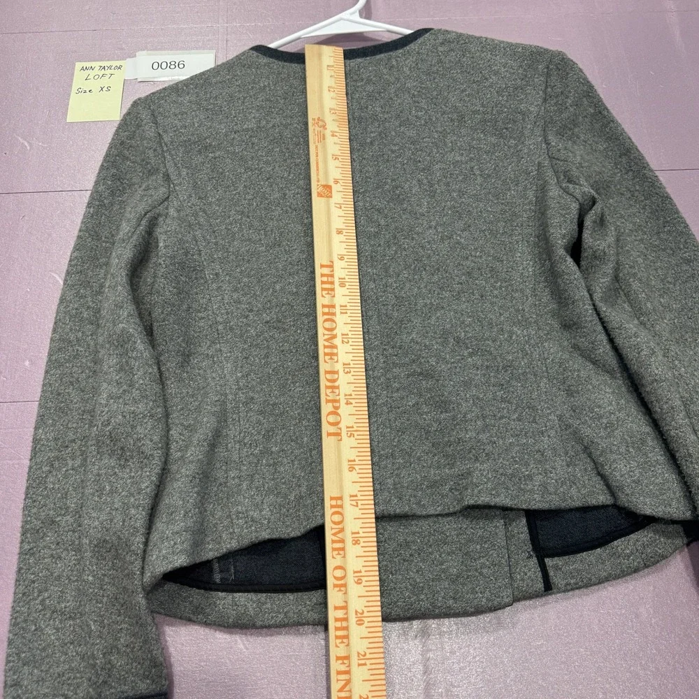 LOFT Double Breasted Jacket Womens XS Gray NEW Wool Blend Contrast Trim Military